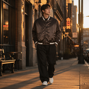 <b>Men's</b> Varsity <b>Jacket</b> Oversized <b>Baseball</b> Bomber Coat Contrast Ribbed Trim Snap Button Streetwear Snap button <b>jacket</b> - Product Image 3