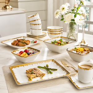 Elegant 14 Piece New <b>Bone</b> <b>China</b> <b>Dinner</b> <b>Set</b> Gold Rim Porcelain Dinnerware <b>set</b> with Color Gift Box for Wedding Bridal Gift Home - Product Image 3