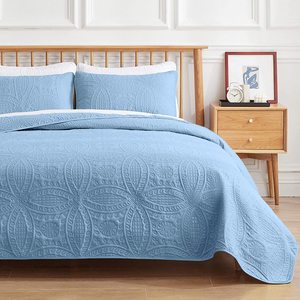 3 pièces Couvre-<span class=keywords><strong>lit</strong></span> Oversize Reine À Ultrasons Gaufrage Léger Couette Ensemble Doux Réversible Couverture pour Toute La Saison <span class=keywords><strong>Bleu</strong></span> Clair - Product Image 1