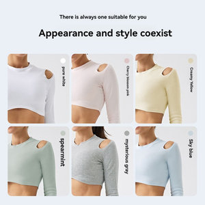 Camiseta Deportiva Ecológica 100% Algodón Orgánico, Hombros Descubiertos, Manga Larga, Ropa Deportiva Moderna, Ropa Deportiva Personalizada para Yoga - Product Image 4