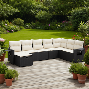 Conjunto de Sofá de Jardín de Ratán Negro con Cojines de Espuma de Alta Densidad, Muebles de Exterior de Diseño Contemporáneo - Product Image 2