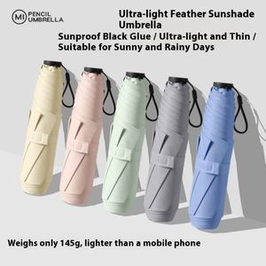 Parapluie crayon pliable 3 volets 6 baleines, style japonais, 145g, ultra-léger, portable, en fibre, protection solaire UV, double usage, moderne pour femme - Product Image 2