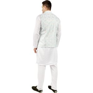 Conjunto de Kurta, Pijama y Chaleco 3 en 1 para Hombre, Algodón, Ropa Tradicional Étnica India, Diwali Puja, Blanco - Product Image 5