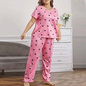 European and American Super Plus Size Women's Pajamas Loose Short Sleeve Love Suit Home Wear <strong>Pyjamas</strong> Sleepwear Sets - Product Image 6