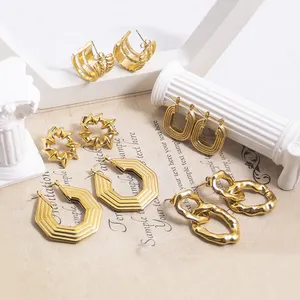 鲍威尔时尚珠宝耳环系列定制女性配饰几何设计镀金不锈钢耳环耳钉