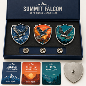 Juego de Insignias de Escudo de Esmalte Suave Personalizadas con Diseño de Halcón de Montaña - Product Image 3