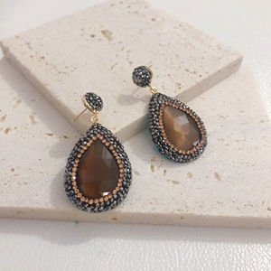 Gioielli di moda con ciondolo in pietra con occhio di gatto orecchini pendenti di Design turco pavé orecchini a bottone in cristallo di argilla - Product Image 2