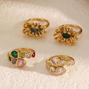 แหวนผู้หญิงลายดอกไม้ประดับเพชรเซอร์คอนทรงหัวใจเครื่องประดับแฟชั่นอุปกรณ์เสริมสำหรับงานปาร์ตี้ - Product Image 2