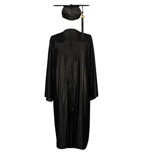 2021shiny black Graduation gown and cap for adult Graduation gown or university graduation gown