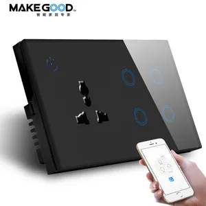 UK Standard 147x86MM Combination 4 Gang Wifi Switch & Wall Socket Smart Touch Glass Panel Switch and Socket