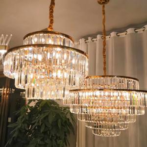 Vente en gros de chambre d'hôtel K9 Lustre en cristal moderne suspendu rond en or de luxe - Product Image 4