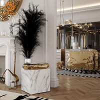 Table basse moderne italienne de luxe pour la décoration de la maison, en cuivre doré et marbre blanc, meubles élégants pour le salon