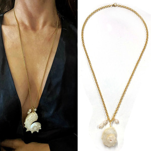 Vacaciones de verano Perla de agua dulce natural Concha de mar Collar con colgante grande 18K Chapado en oro Joyería de acero inoxidable Sin deslustre - Product Image 6