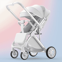 Poussette Trône Bébé Portable Grise Style Français Luxe 3-en-1 Pliable avec Siège Auto en Métal