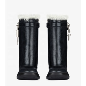 Bottines à talons compensés en fourrure pour femmes, bout rond, style décontracté, avec fermeture Shark Lock, rehaussant la taille - Product Image 6