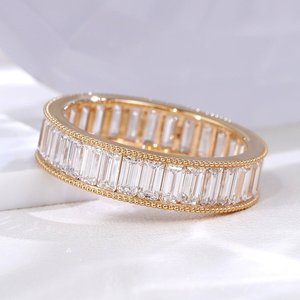 Anillo de Diamantes de Laboratorio con Corte Baguette en Oro de 10K para Mujer, Marca Xinfly, Diseño de Eternidad Completa, Anillo de Compromiso de Lujo y Moda - Product Image 1