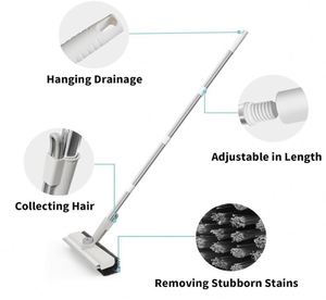 OEM 3 in 1 Scrape and Heavy-Duty Stiff Bristle Scrubber <b>Brush</b> Long Adjustable Handle for Bathroom Kitchen Wall Tub Tile <b>Deck</b> - Product Image 3