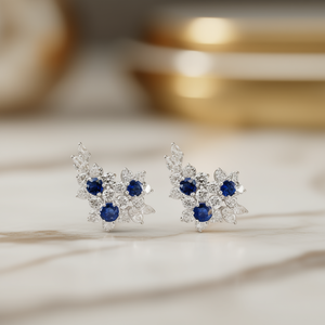 Pendientes de Diamantes Azules E1213, Forma de Flor, Corte Brillante Redondo, Engaste de Garra, Joyería Fina Clásica para Mujer - Product Image 2