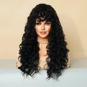 Wholesale Wig Long Kinky Curly Wigs 24 Dark Black Deep Curly Synthetic Pelucas Afro Natural Hair Wigs For Black Women