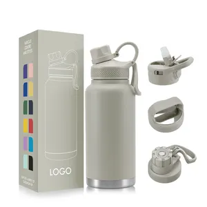 12 18 24 32 40oz Double Lids Laser Engraved Stainless Steel Water Bottle Vacuum Flask And Thermoses