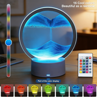 Lampe LED 3D à sable mouvant, paysage artistique, en verre circulaire, effet de fond de mer, cadre de sable fluide, lampe de bureau à capteur tactile pour la maison
