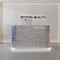 Bureau d'accueil moderne en acier inoxydable, écologique, design ondulé effet vague d'eau, pour salon de beauté, école, extérieur, centre commercial, hôpital