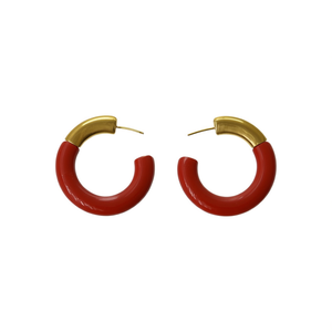 Stainless Steel Hoop <b>Earrings</b> PVD Gold Plated <b>Red</b> Acrylic 316L Metal Fashion Jewelry For Women - Product Image 2