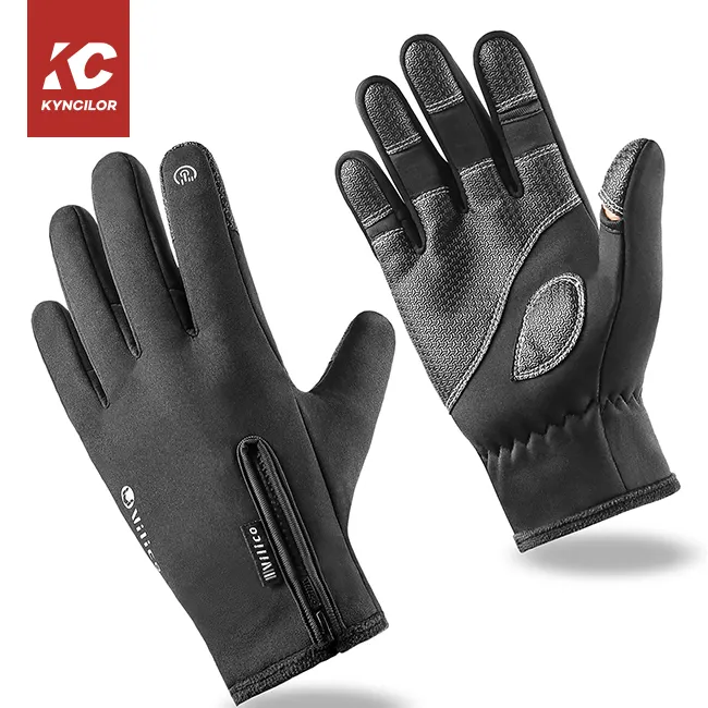 Groothandel Winter Touchscreen Fietshandschoenen Waterdicht Siliconen Gel Palm Handschoen Warm Fleece Race Handschoenen