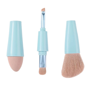 Pinceau de maquillage de voyage portable OEM 4-en-1 détachable double embout pour poudre, fard à paupières, correcteur et estompeur, avec logo personnalisé - Product Image 1
