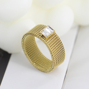 Stainless Steel 8Mm Mesh Diamond <b>Set</b> Wide Deformable <b>Ring</b> For Women Gift Jewelry - Product Image 2