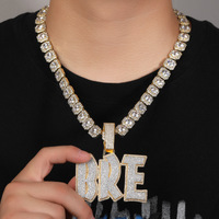 Joyería personalizada de alta calidad-collar con colgante de nombre de letra de dos tonos de doble capa de moda circonita cúbica latón elegante Hiphop
