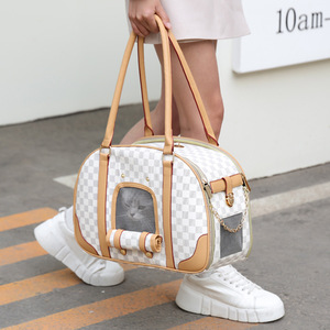Bolsa de Viaje para Mascotas con Diseño a Cuadros, Transpirable, Bolso de Hombro para Gatos y Perros, Capacidad 3500 - Product Image 1