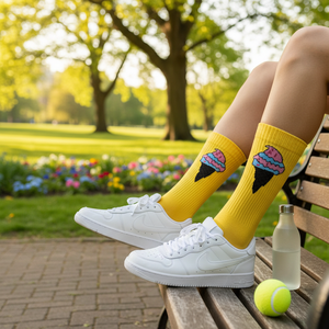 Calcetines de tenis con estampado de helado amarillo, transpirables, para uso diario - Product Image 3
