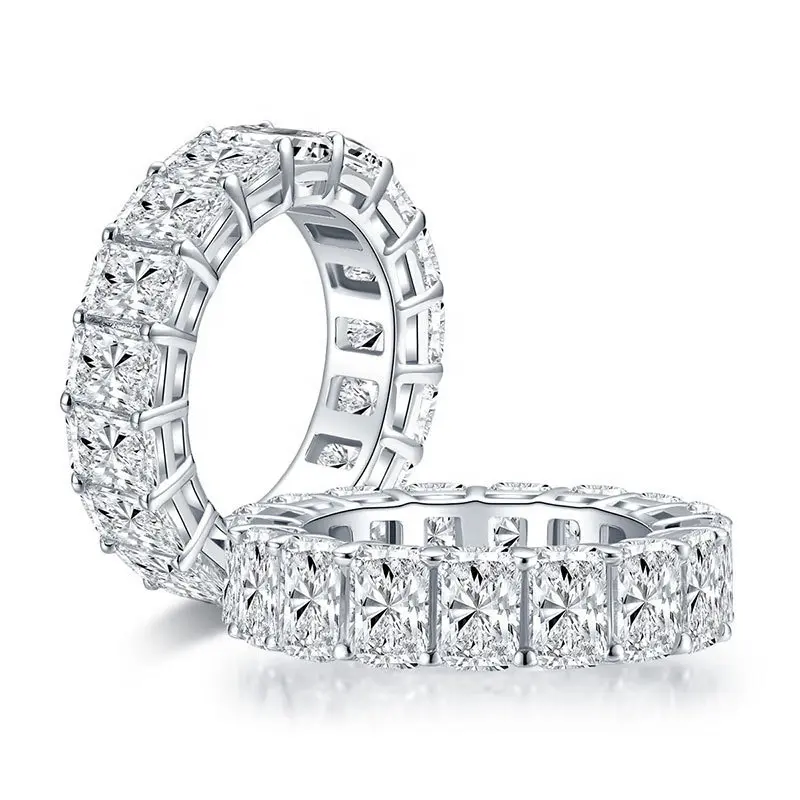 Nieuwe Mode 10K Wit Goud Radiant Cut 13.6ct Moissanite Diamond Zilver Eternity Band Ringen Voor Bruiloft