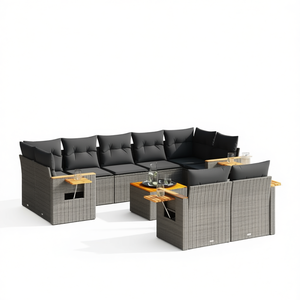 Ensemble de canapés de jardin en rotin gris 6 places avec accoudoirs réglables, mobilier d'extérieur au design contemporain - Product Image 1