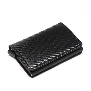 Slim Carbon Fiber Fashion Dompet RFID Memblokir Pria Pemegang Kartu Kredit Kulit PU Bank Card Case Dompet Perjalanan