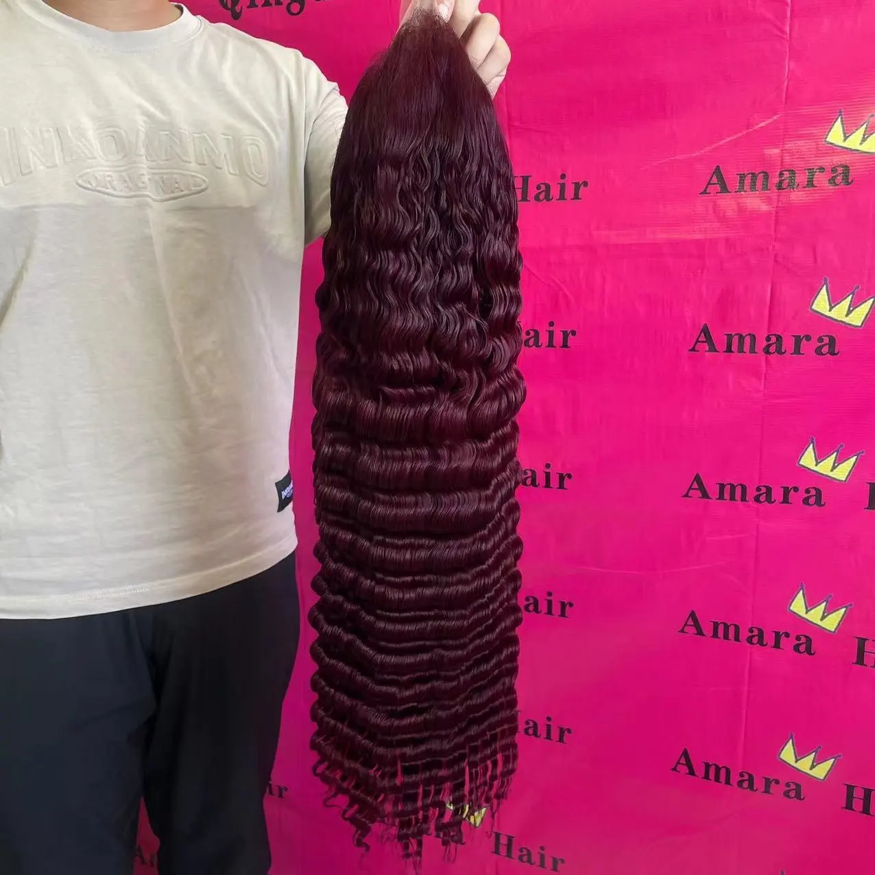 Perruque deep wave brésilienne 99j,-Amara Hair, perruque lace transparent bordeaux, perruques de cheveux humains bon marché avec livraison gratuite