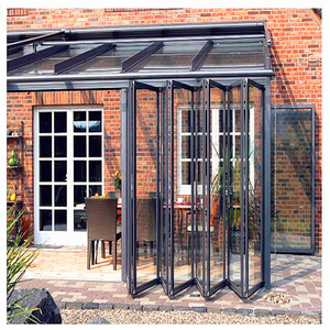 Nhà Kính Cách Nhiệt Accordion Hạt Gỗ Phân Vùng Màu Cho Bữa Tiệc Hall Với Grill Thiết Kế Nội Bộ Bi Folding Pháp Cửa - Product Image 3