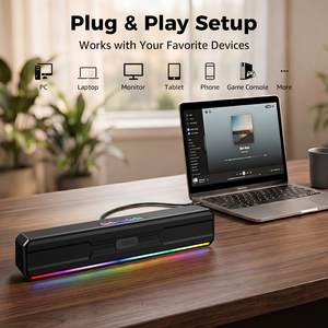 Barre de son de bureau 1Mii Bluetooth avec double interface Type-C/USB, haut-parleurs filaires et lumières <span class=keywords><strong>LED</strong></span> respirantes, barre de son gaming pour PC - Product Image 6