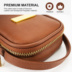 Portátil logotipo personalizado viaje Cable accesorio almacenamiento organizador bolsas cuero genuino Tech Kit bolsa - Product Image 5