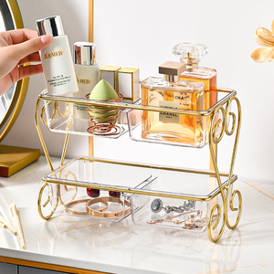Double Layer Plastic Desktop Shelf Cosmetic Organizer With Drawers For <b>Dressing</b> <b>Table</b> Bedroom <b>Storage</b> Box Four Compartment - Product Image 1
