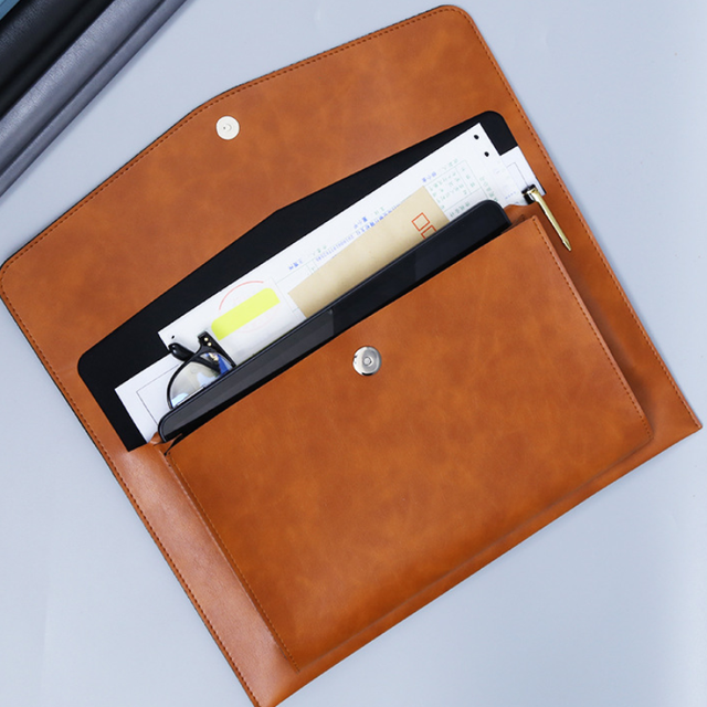 Solid Color A4 PU Leather Document Holder Case with Magnetic Closure Portable Letter Bags for Business