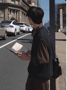 Lvlaea ठोस रंग पुरुषों वसंत शरद ऋतु के बाहरी स्वेटर बनियान आस्तीन रहित v-गर्दन ट्रेंडी पुरानी मुद्रा शैली पुरुषों के लिए रिबाल्ड बनियान - Product Image 2