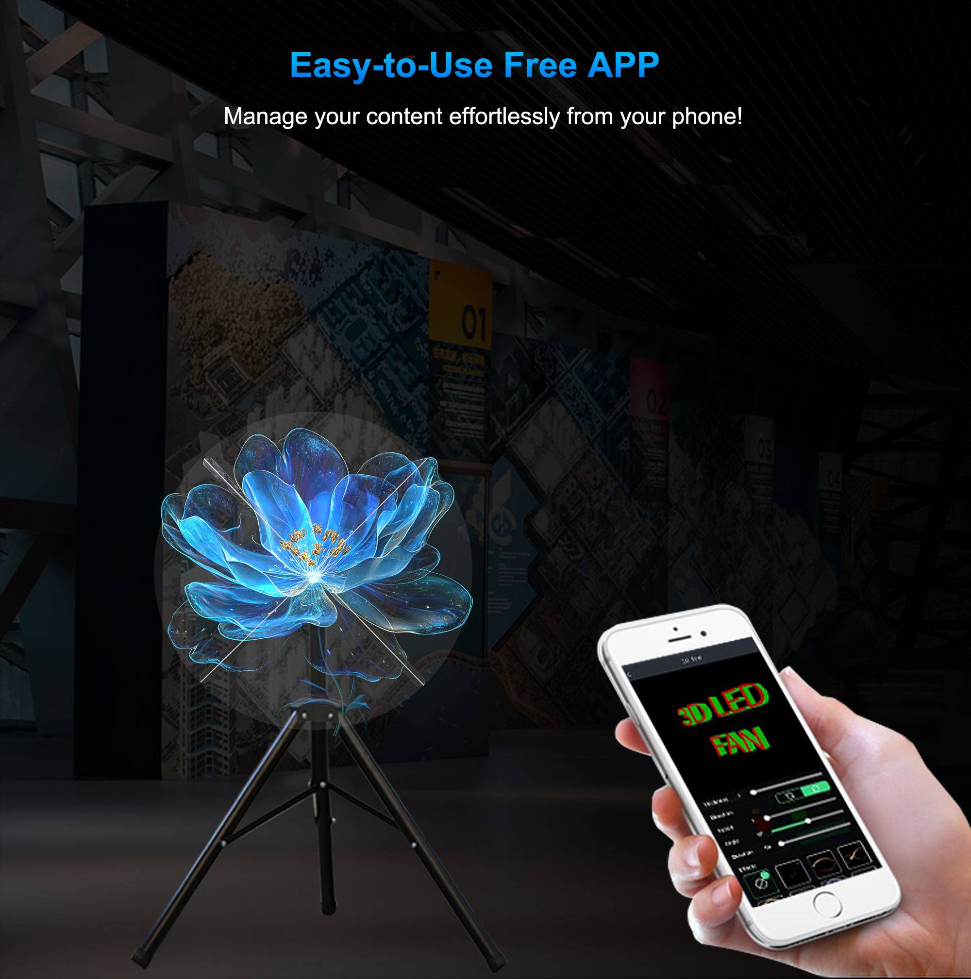 hologram fan projector 3d led