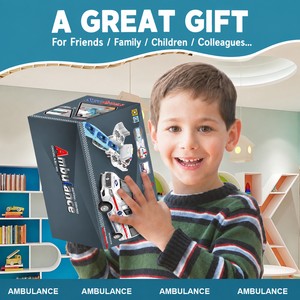 Ensemble <span class=keywords><strong>de</strong></span> jouets <span class=keywords><strong>de</strong></span> piste <span class=keywords><strong>de</strong></span> course 2 en 1 transformable en ambulance avec mini-lanceurs <span class=keywords><strong>de</strong></span> voitures, propulsion par friction, lumières et sons, jouet véhicule pour enfants - Product Image 6