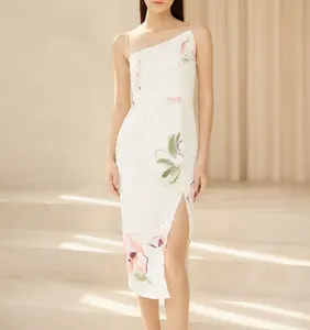 Daily Elegant Floral Print Asymmetrical Fitting A-Line Cami Midi Dress For Women