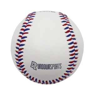 Housse en cuir de vachette pour balle de baseball, motif de coutures alternées rouge et bleu, 85% laine, logo imprimé numériquement - Product Image 4