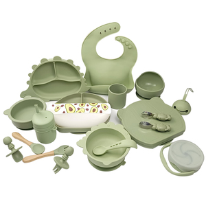 Juego de alimentación de silicona para bebé, vajilla infantil, juego de comedor, plato de oso, cuenco con patrón, babero, cubiertos de acero inoxidable, logotipo personalizado - Product Image 6