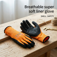 Gecontroleerde fabriekslevering 13G polyester werkhandschoenen SNELL gekreukelde latex palmcoating stevige grip voor landbouw en magazijnhandeling