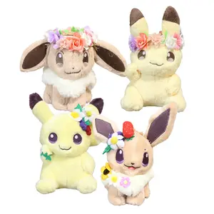 最新かわいい春祭りポケモンぬいぐるみイーブイ花リングピカチュウぬいぐるみ卸売